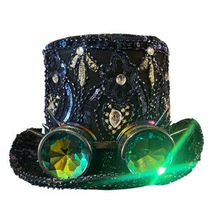 Burning Man Sequin Steampunk Top Hat with Removable Goggles